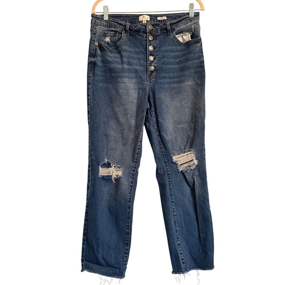 True Craft Sz 14 Slim Straignt Button Fly Distressed Jeans